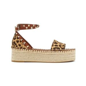 Valentino Cheetah Rockstud Platform Espadrille Sandals